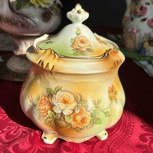 R.S. Porcelain Floral Biscuit Jar Vintage Antique Cookie Jar